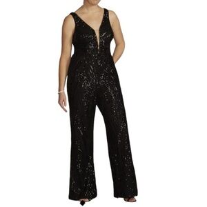 Galina Signature Womens Sz 12 Formal Wide leg all over sequin jumpsuit‎ Pockets